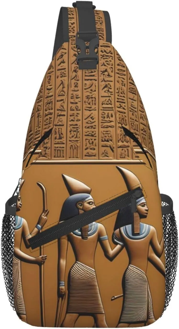 Cross Chest Bag Diagonally for Men and Women - Lightweight and Durable with High Storage Capacity Egypt Hieroglyphics Printing, Black, One Size