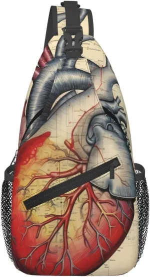 Cross Chest Bag Diagonally for Men and Women - Lightweight and Durable with High Storage Capacity human anatomy heart chart Picture, Black, One Size