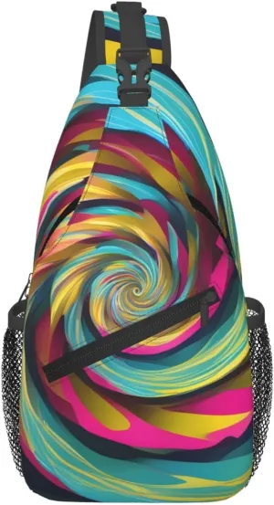 Cross Chest Bag Diagonally for Men and Women - Lightweight and Durable with High Storage Capacity spiral optical illusion gif Pattern, Black, One Size