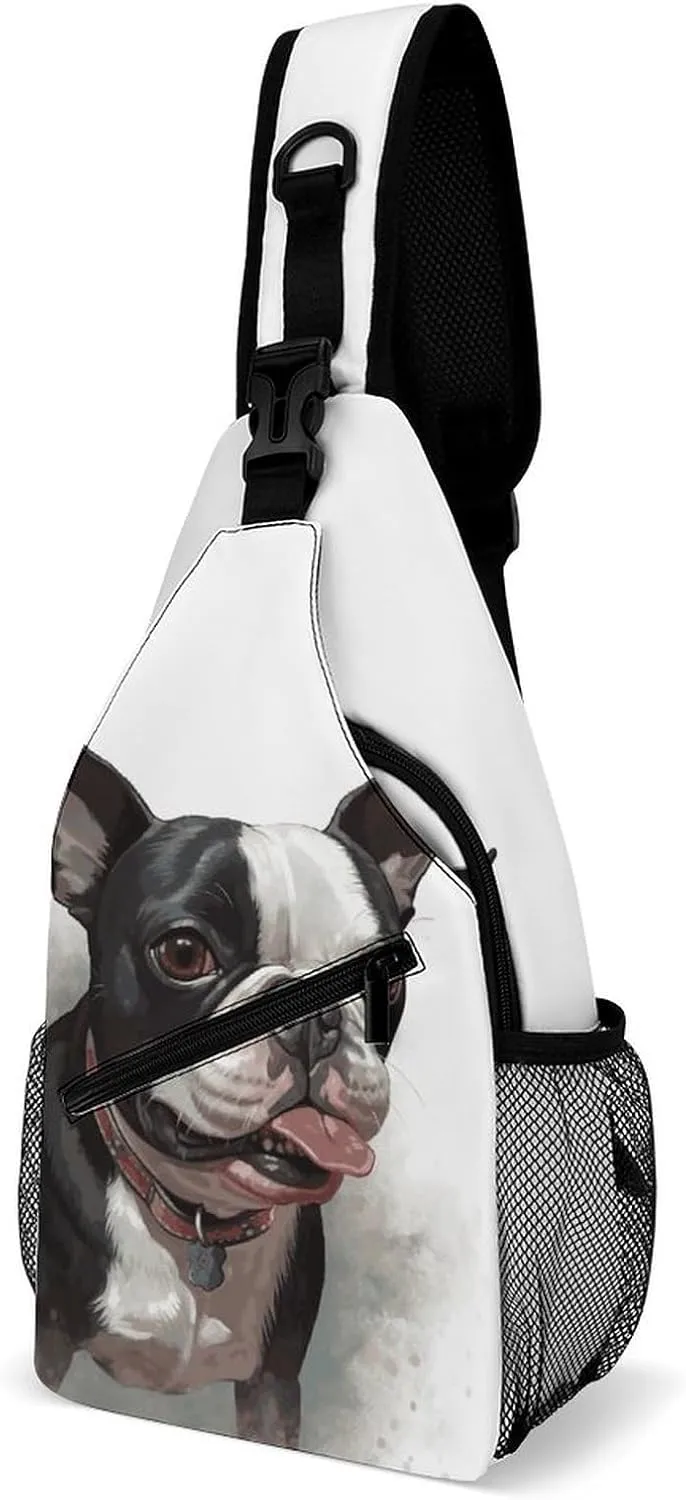 Crossbody Sling Bag Boston Terrier Crossbody Bags Casual Chest Bag Lightweight Fanny Packs Sling Purses with Adjustable Shoulder Strap for Travel Sport Running Hiking