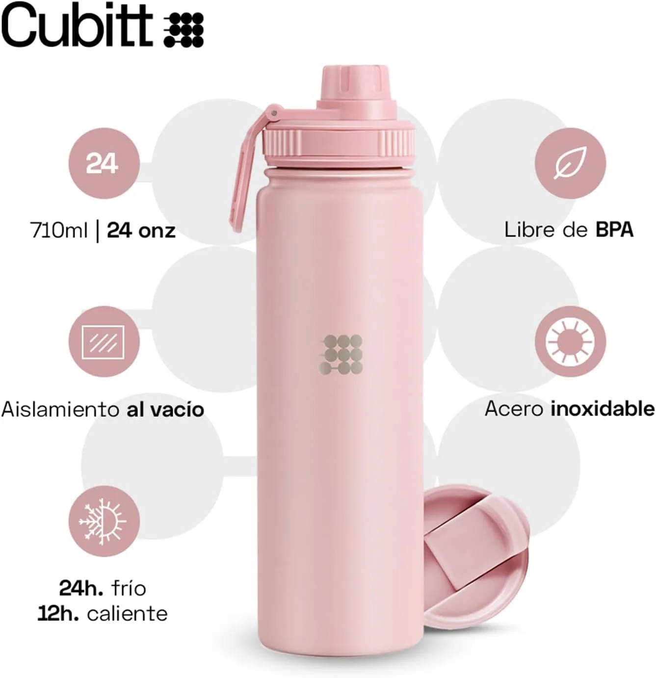 Cubitt Insulated Sports Hydro Water Bottle 24 oz, 2 Lids (Coffee Lid and Wide Mouth Twist Sports Lid), Stainless Steel, Double Walled. Cold for up to 24 hours, Hot for up to 12 hours