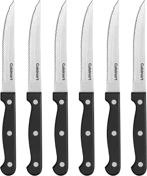 Cuisinart Knife Set, 6pc Steak Knife Set with Steel Blades for Precise Cutting, Lightweight, Stainless Steel & Durable, C77TR-6PSK, Black