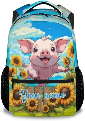 Custom Backpack for Girls, 17 Inch Cute Pig Backpacks for Women, Pink Animal Portable Bookbag for Middle High School