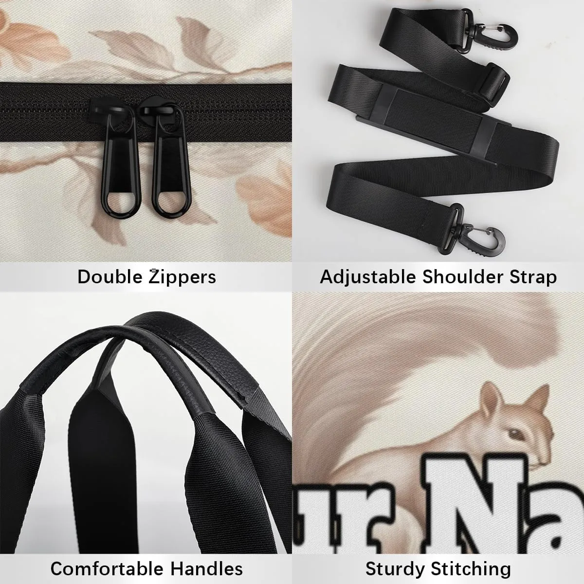 Custom Gym Bag for Women Men with Name, Personalized Cute Squirrel Duffel Bag for Sports, Waterproof Dance Bag, Lightweight Carryon Gym Bag, Squirrel
