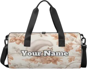 Custom Gym Bag for Women Men with Name, Personalized Cute Squirrel Duffel Bag for Sports, Waterproof Dance Bag, Lightweight Carryon Gym Bag, Squirrel