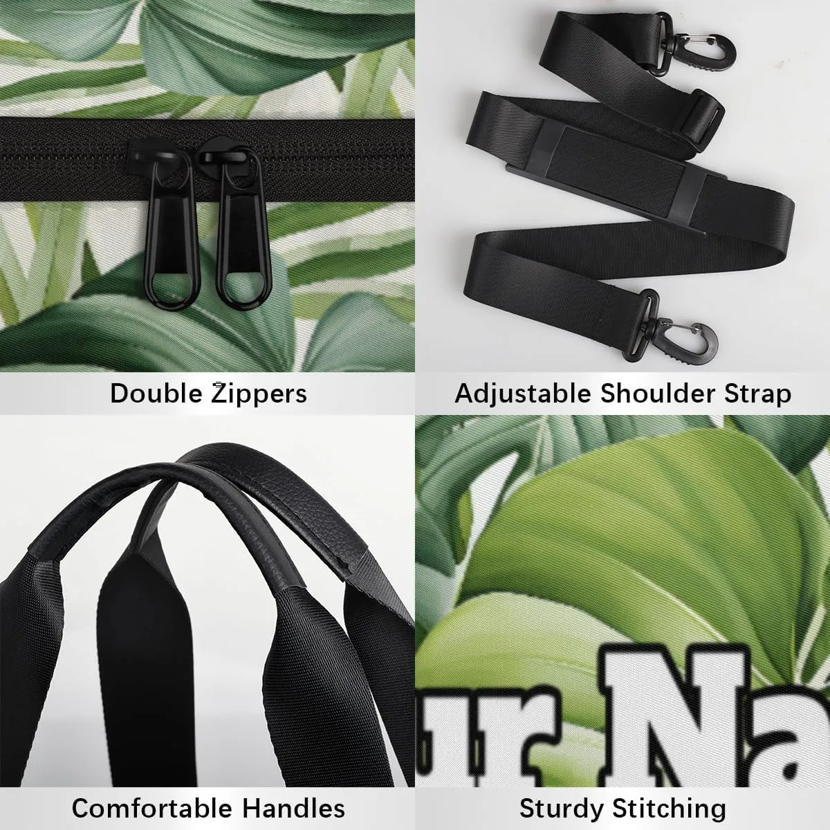 Custom Gym Bag for Women Men with Name, Personalized Palm Leaves Duffel Bag for Sports, Waterproof Dance Bag, Lightweight Carryon Gym Bag, Leaves