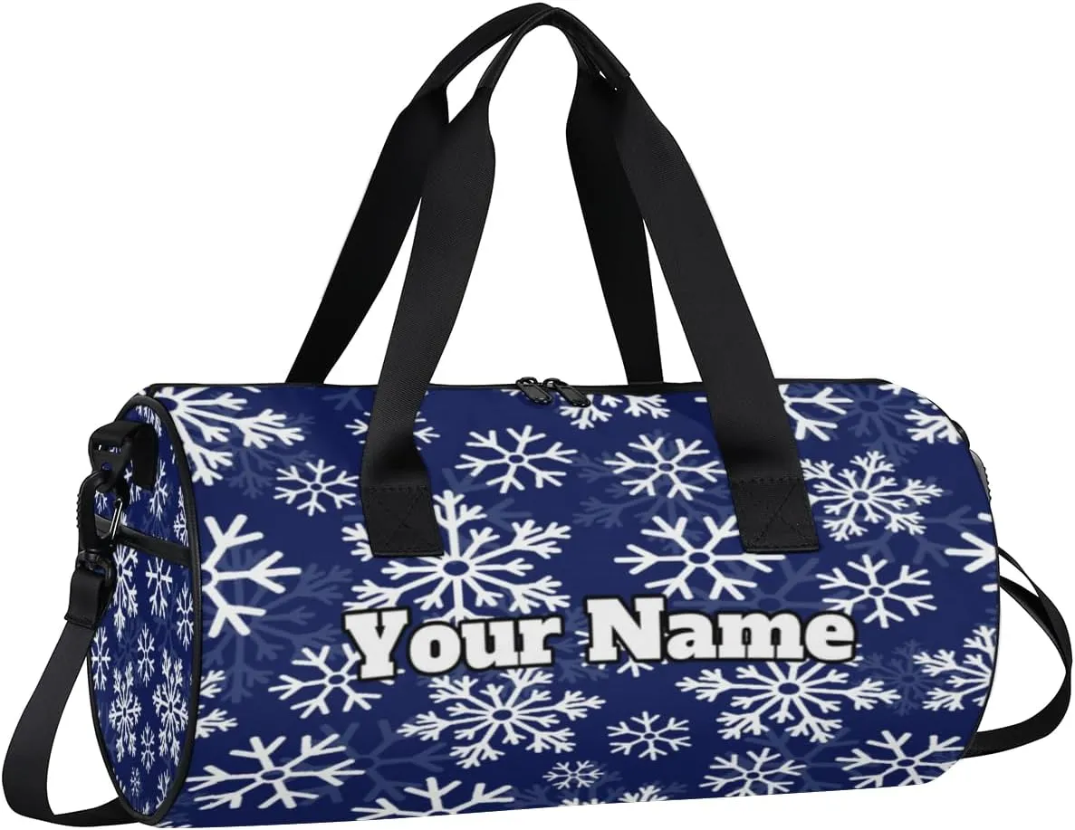 Custom Gym Bag for Women Men with Name, Personalized Snowflake Themes Duffel Bag for Sports, Waterproof Dance Bag, Lightweight Carryon Gym Bag, Christmas Themes