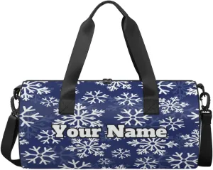 Custom Gym Bag for Women Men with Name, Personalized Snowflake Themes Duffel Bag for Sports, Waterproof Dance Bag, Lightweight Carryon Gym Bag, Christmas Themes