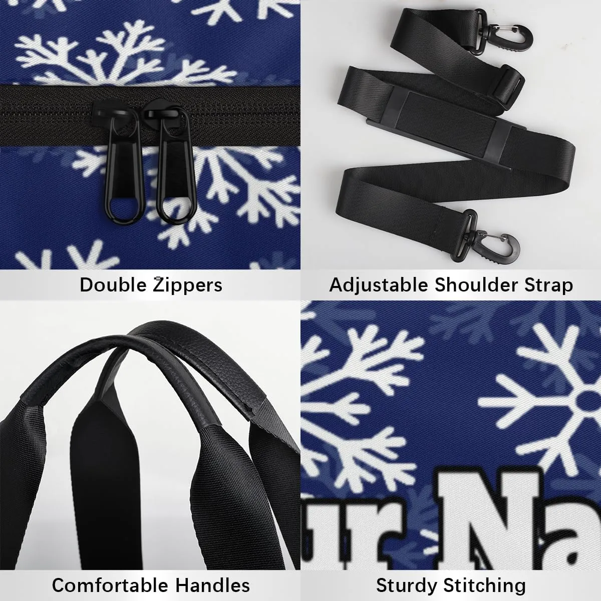 Custom Gym Bag for Women Men with Name, Personalized Snowflake Themes Duffel Bag for Sports, Waterproof Dance Bag, Lightweight Carryon Gym Bag, Christmas Themes