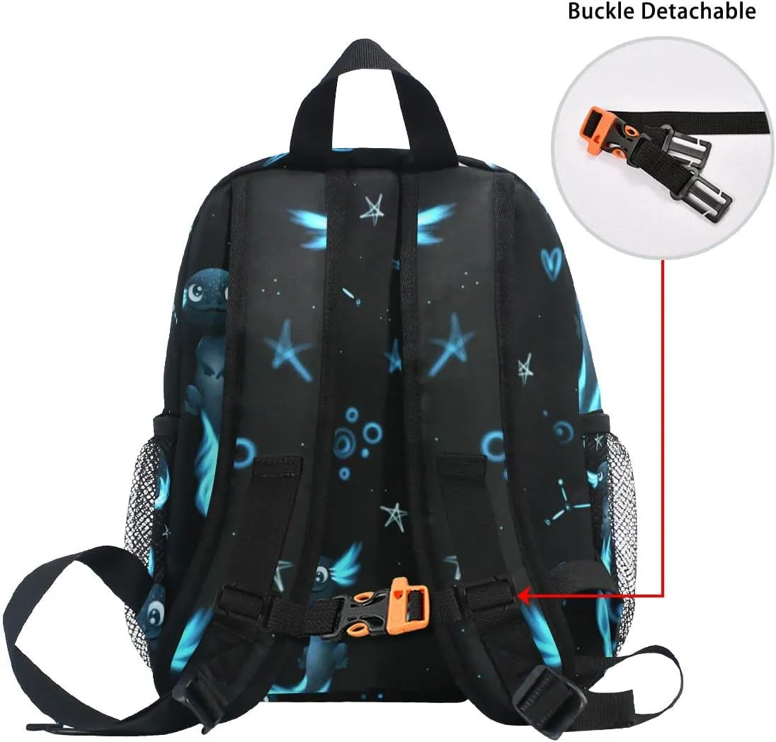 Custom Kid's Name Backpack, Black Axolotl Stars Toddler Backpack for Daycare Travel, Personalized Name Preschool Bookbags for Boys Girls