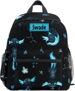 Custom Kid's Name Backpack, Black Axolotl Stars Toddler Backpack for Daycare Travel, Personalized Name Preschool Bookbags for Boys Girls