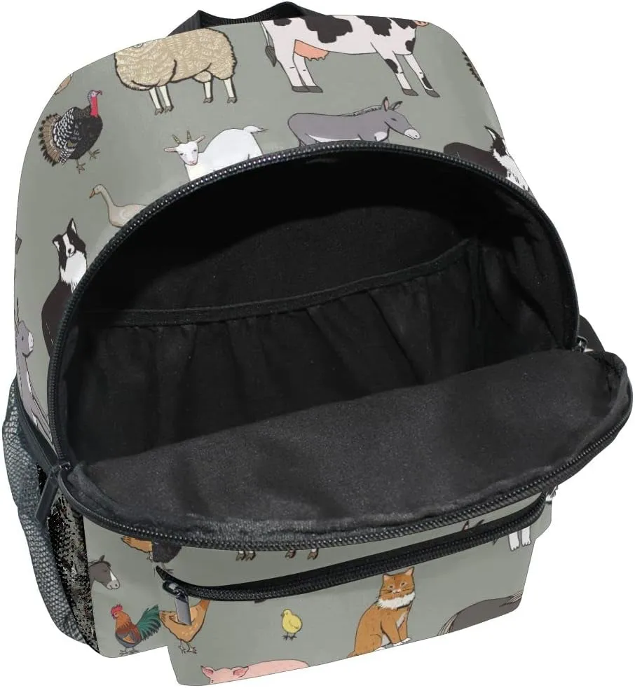 Custom Kid's Name Backpack, Farm Animals Cow Toddler Backpack for Daycare Travel, Personalized Name Preschool Bookbags for Boys Girls