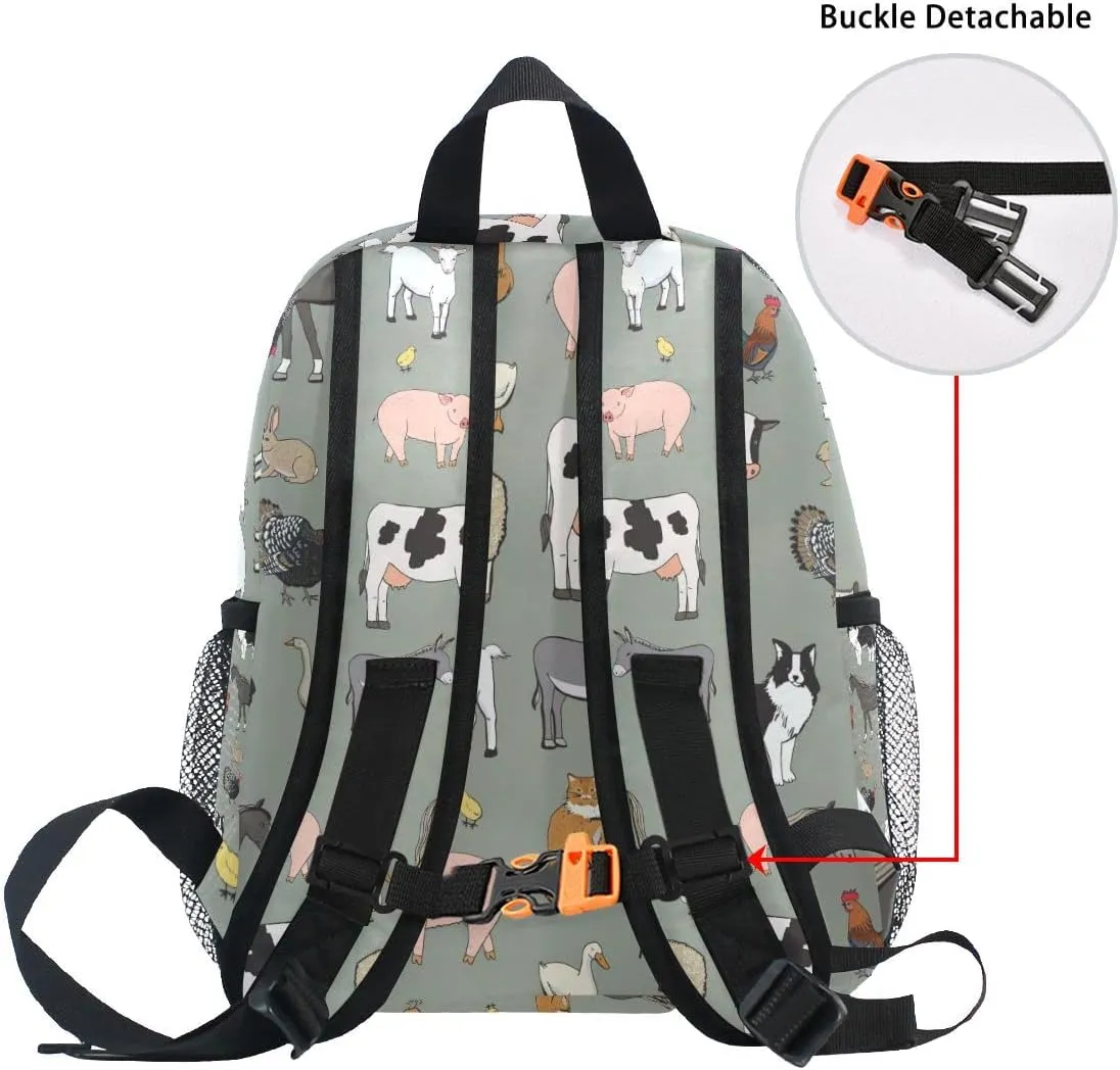 Custom Kid's Name Backpack, Farm Animals Cow Toddler Backpack for Daycare Travel, Personalized Name Preschool Bookbags for Boys Girls