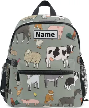 Custom Kid's Name Backpack, Farm Animals Cow Toddler Backpack for Daycare Travel, Personalized Name Preschool Bookbags for Boys Girls