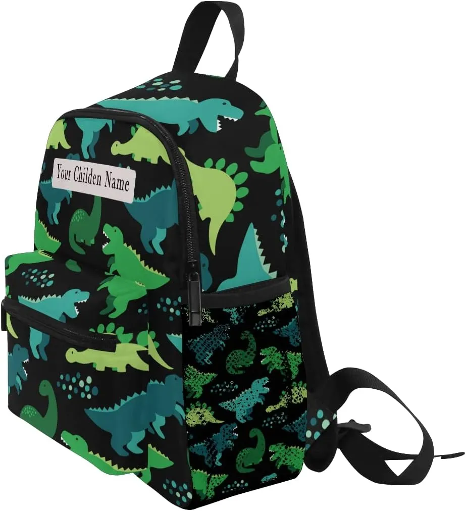 Custom Kid's Name Toddler Backpack,Personalized Toddler Backpack with Name/Text Childish Seamless Pattern with Dinosaurs Kindergarten Book Bag Practical and Durable Daycare Bag for Travel,Toys