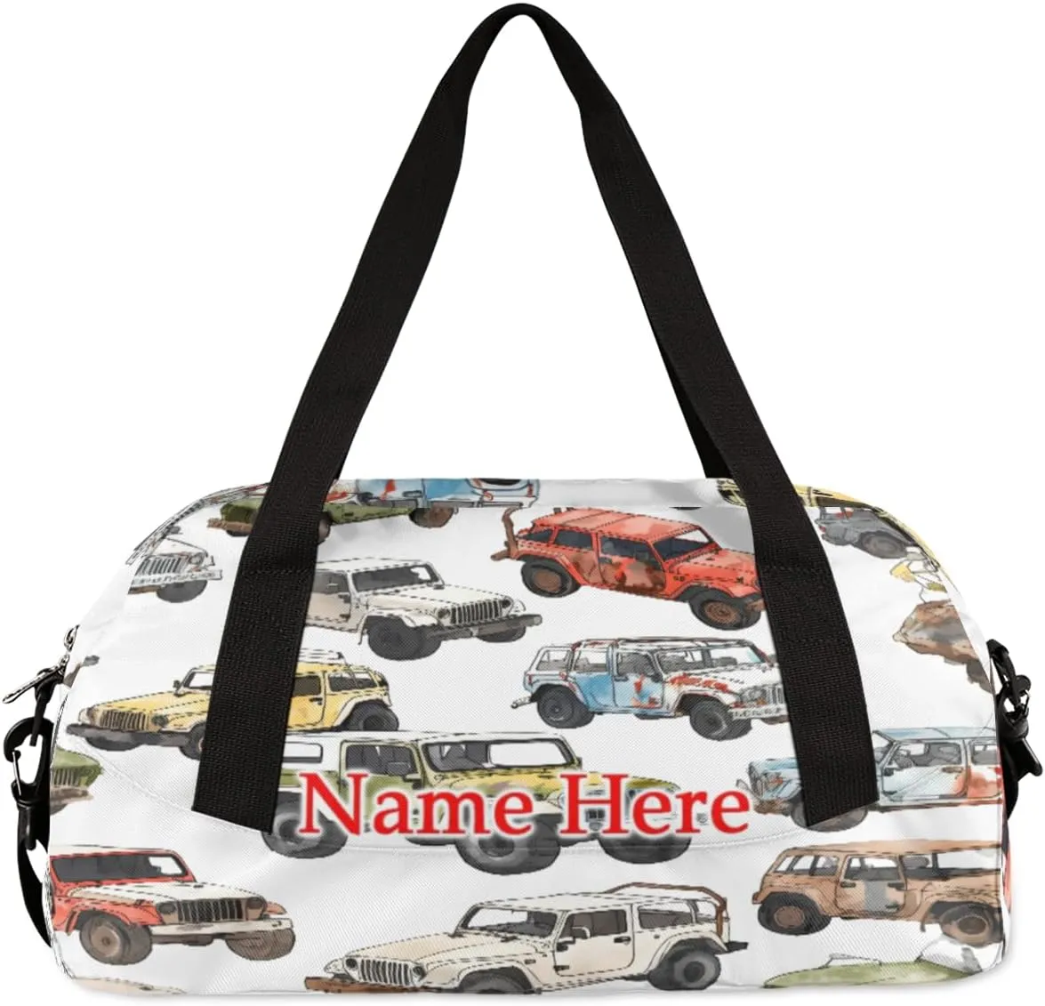 Custom Name Small Kids Overnighter Duffle Bag for Boys Girls Colorful Truck Jeep Personalized Lightweight Gym Sports Duffle Bag Travel Weekender Tote Carry on Bag Customized Kids Gifts