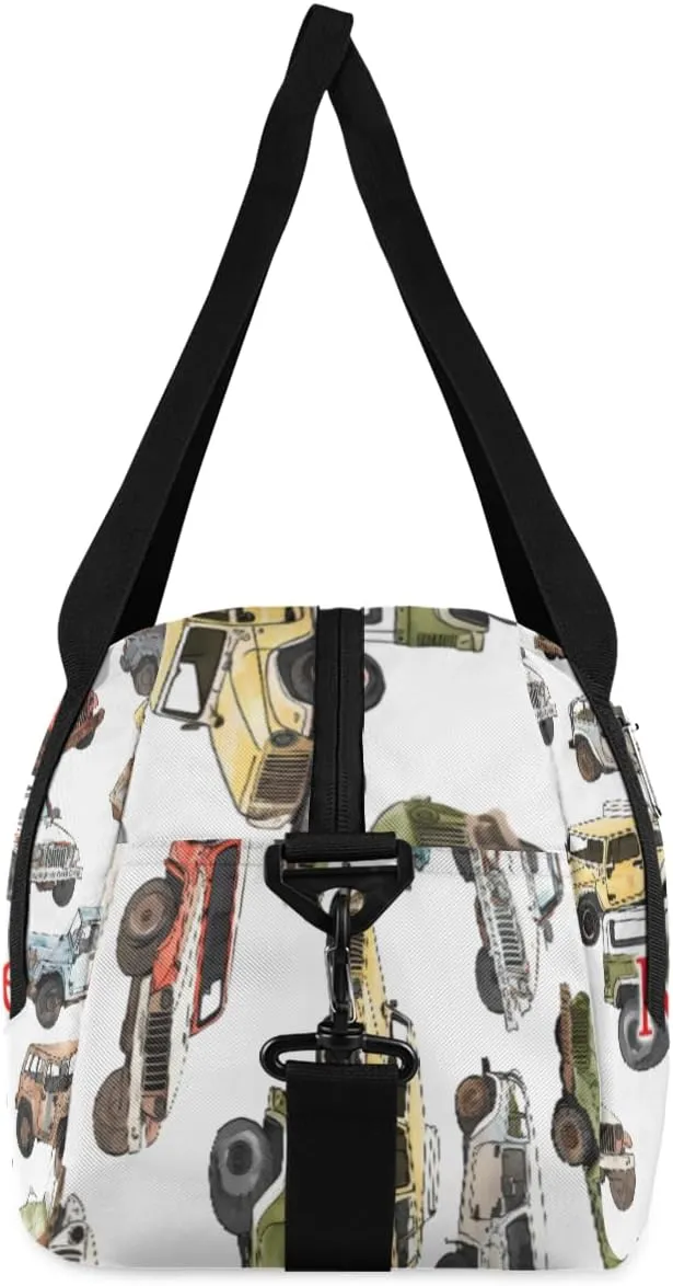Custom Name Small Kids Overnighter Duffle Bag for Boys Girls Colorful Truck Jeep Personalized Lightweight Gym Sports Duffle Bag Travel Weekender Tote Carry on Bag Customized Kids Gifts
