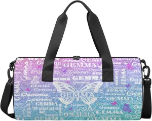 Custom Sport Duffel Bag with Name Butterfly Round Travel Overnight Bag for Women Men Waterproof Dance Ballet Bag Lightweight 17.6in, Gradient Blue