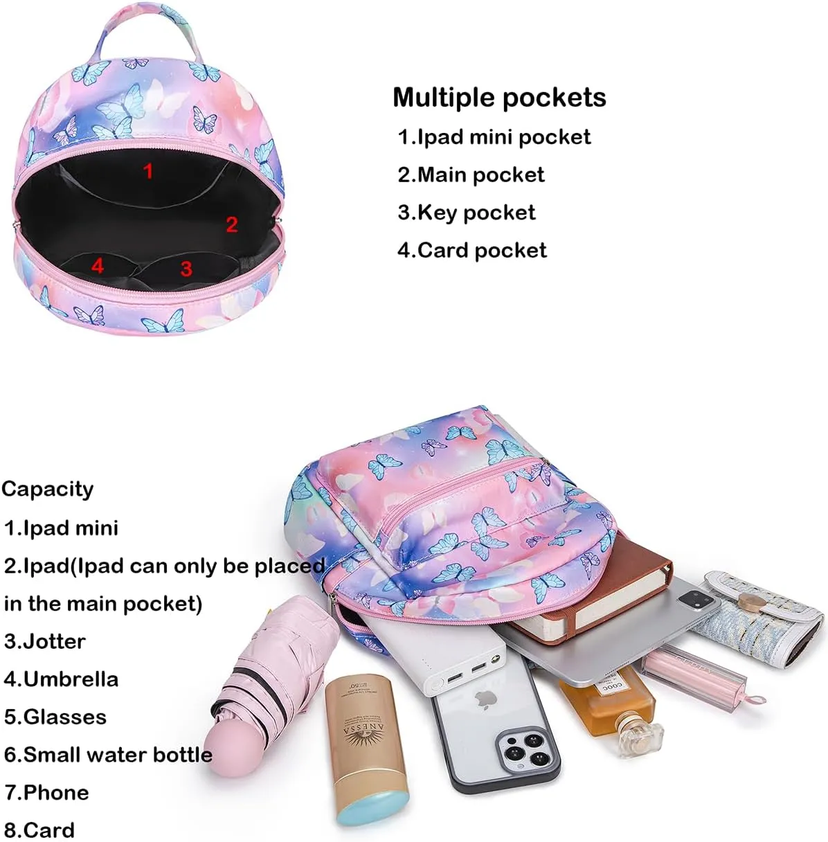 Cute 10 inch mini pack bag backpack for grils children and adult (butterfly)