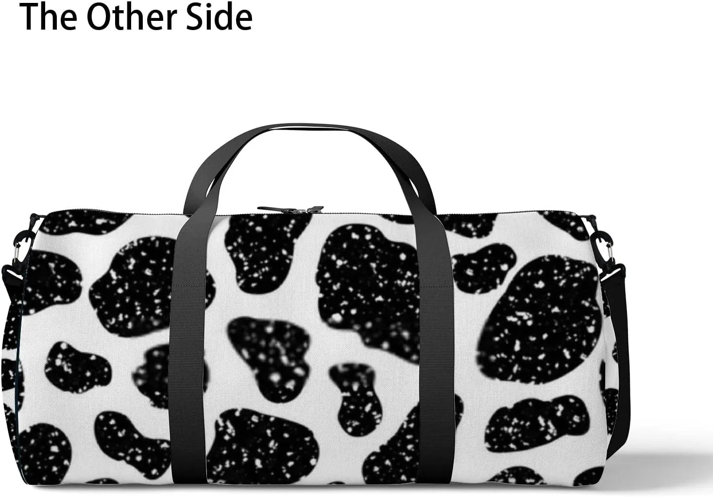 Cute Black and White Cow Print Sports Bag Tote Bag Waterproof Gym Bag with Shoulder Strap Zipper 2 Side Pockets for Men and Women, Travel and Storage Shoulder Bag.