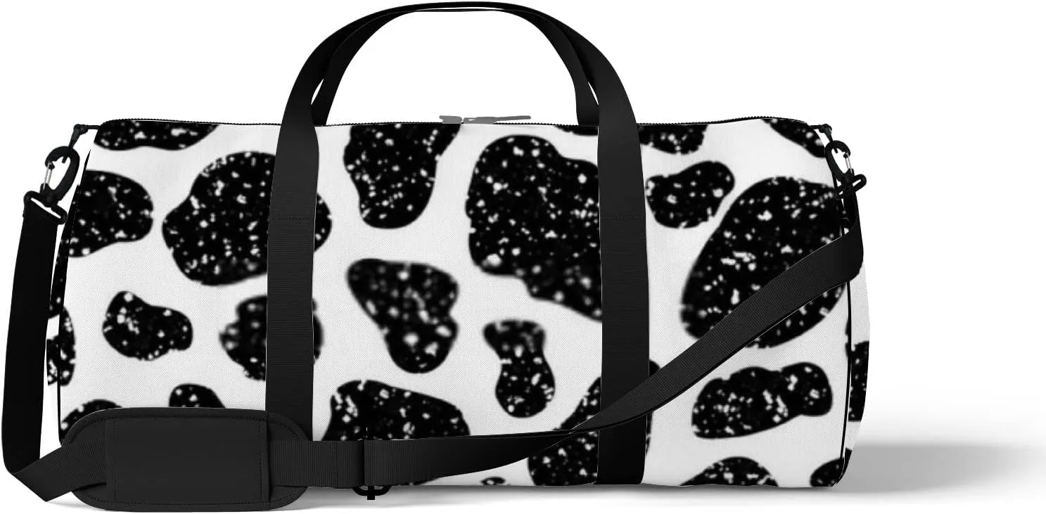 Cute Black and White Cow Print Sports Bag Tote Bag Waterproof Gym Bag with Shoulder Strap Zipper 2 Side Pockets for Men and Women, Travel and Storage Shoulder Bag.