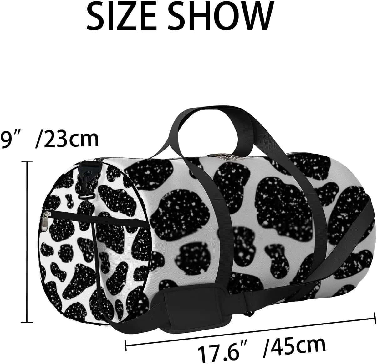 Cute Black and White Cow Print Sports Bag Tote Bag Waterproof Gym Bag with Shoulder Strap Zipper 2 Side Pockets for Men and Women, Travel and Storage Shoulder Bag.