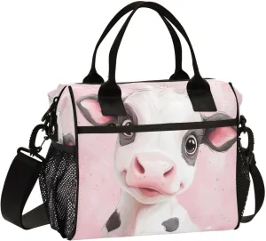 Cute Calf Pink Lunch Bag for Women Insulated Large Lunch Box with Adjustable Shoulder Strap for Office Work M