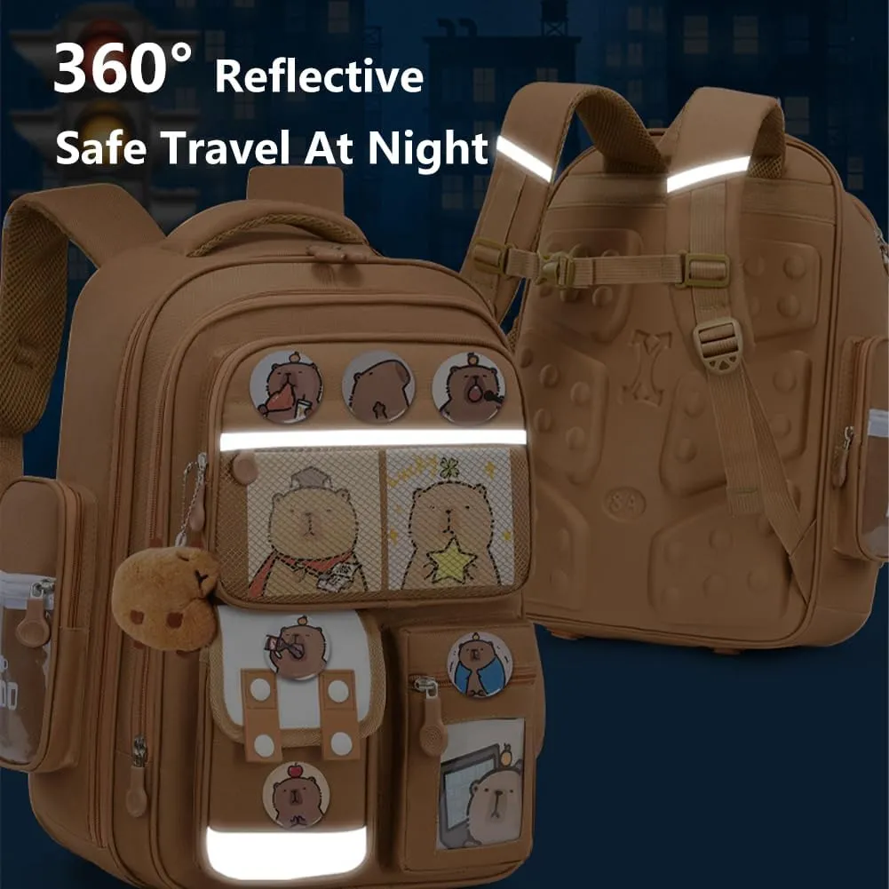 Cute Capybara Backpack with Chic Case, Cartoon Large Capacity Backpack, Durable Casual Bag, Suitable for Junior High Students (Brown-B, Small)