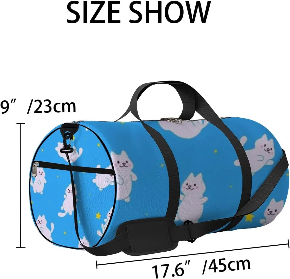 Cute Cartoon Cats Flying in Blue Sky Space Sports Bag Tote Bag Waterproof Gym Bag with Shoulder Strap Zipper 2 Side Pockets for Men and Women, Travel and Storage Shoulder Bag.