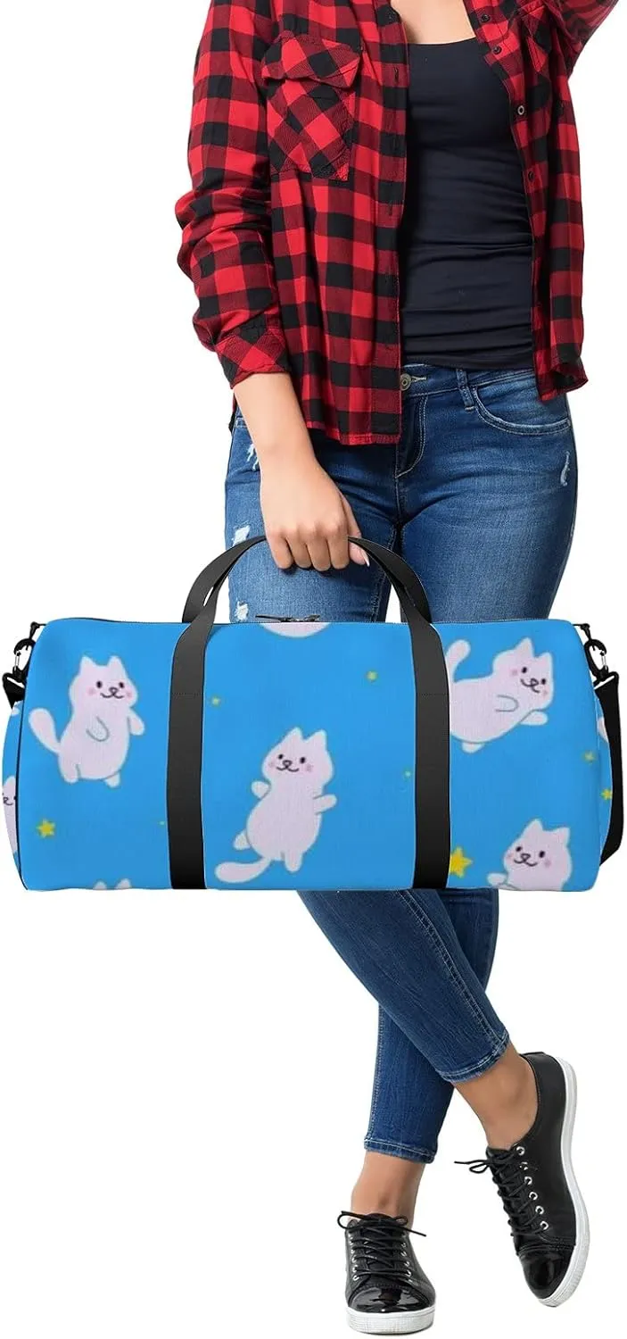 Cute Cartoon Cats Flying in Blue Sky Space Sports Bag Tote Bag Waterproof Gym Bag with Shoulder Strap Zipper 2 Side Pockets for Men and Women, Travel and Storage Shoulder Bag.