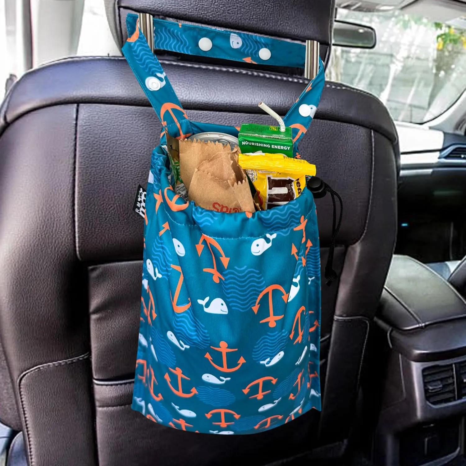 Cute Hanging Car Trash Garbage Bag 100% Leakproof Waterproof Multipurpose for Car Back Front Seat Console with Hanging Strap (Anchor and Whale)