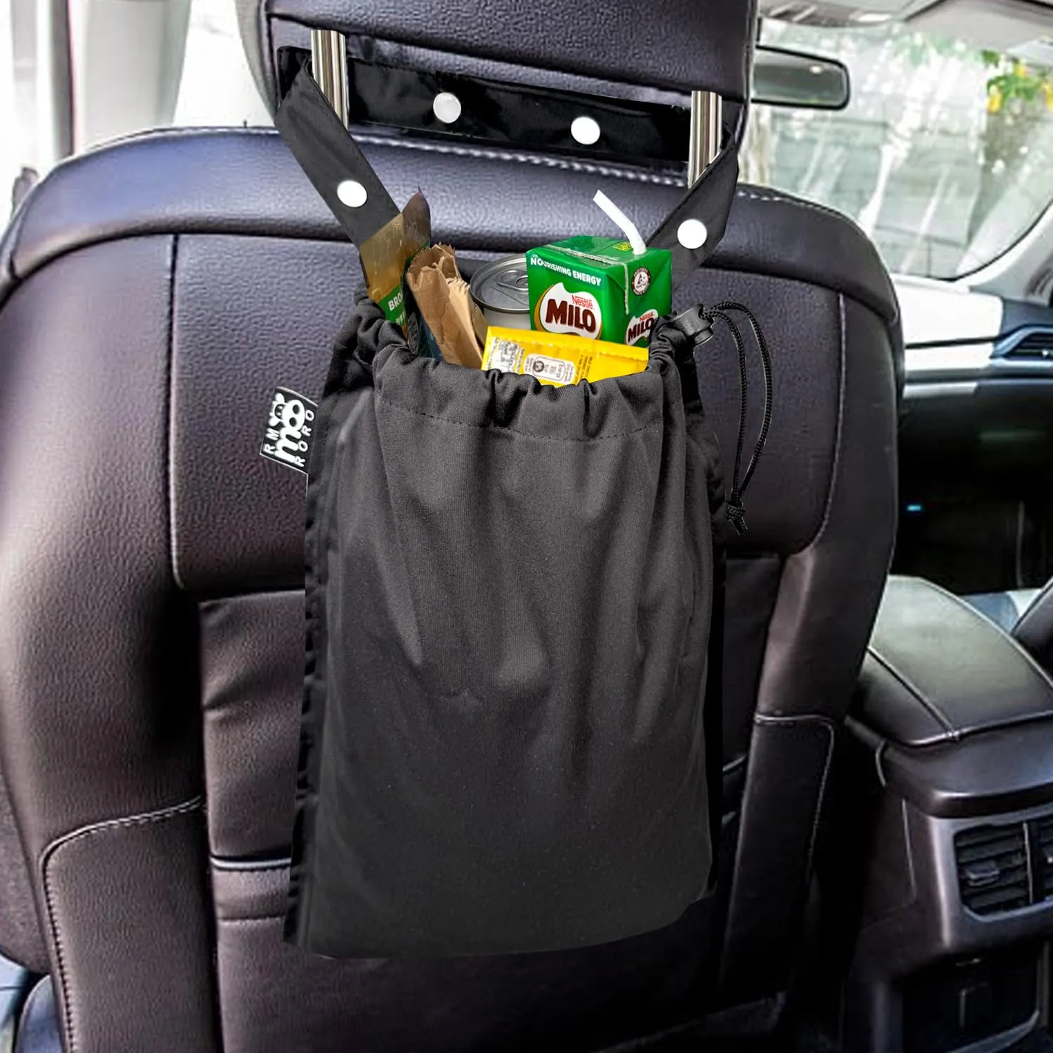 Cute Hanging Car Trash Garbage Bag 100% Leakproof Waterproof Multipurpose for Car Back Front Seat Console with Hanging Strap (Black)