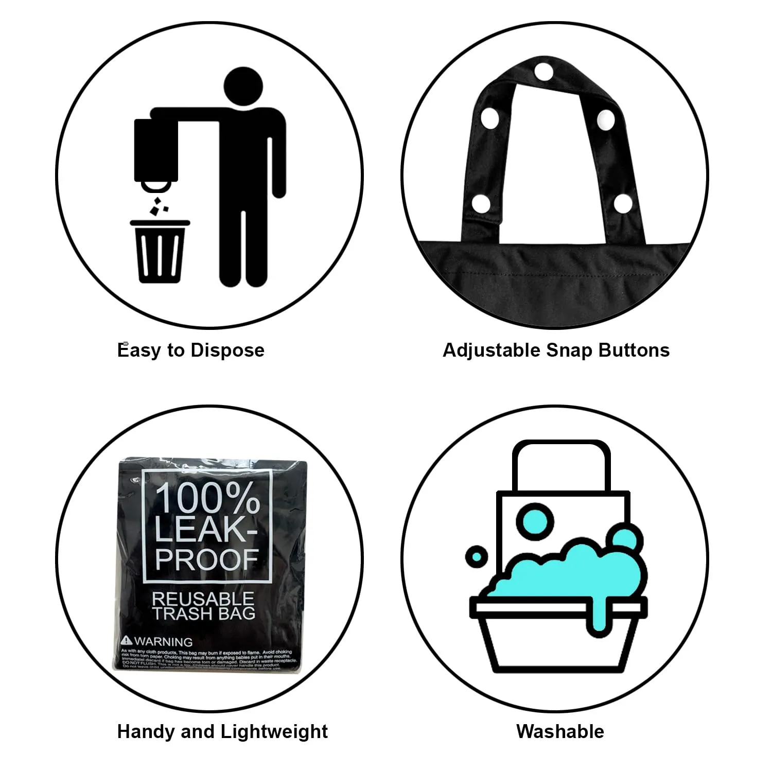 Cute Hanging Car Trash Garbage Bag 100% Leakproof Waterproof Multipurpose for Car Back Front Seat Console with Hanging Strap (Black)