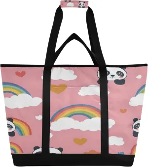 Cute Pandas Reusable Insulated Cooler Bag with Ice Pack Compartment - Large 47L Waterproof Thermal Grocery Tote for Picnic Beach Camping Lunch Storage
