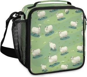 Cute Sheep Flock Lunch Box for Women, Reusable Insulated Lunch Bag, Lunchbox for Adult with Shoulder Strap, Lunch Tote Cooler Bags for Work Picnic Camping