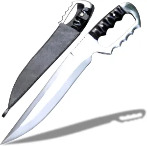 D-Guard Hand Forged Bowie Knife with Leather Scabbard-12 inches Long Blade Dagger-Full tang-Hunting, camping, Survival tactical knife-large knife