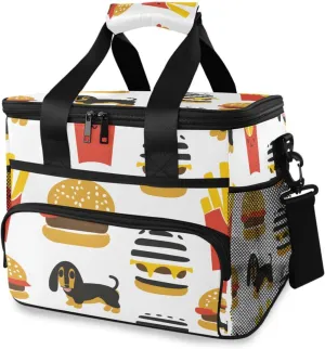 Dachshund Dog Hamburger French Fries Cooler Bag Insulated Cooler Soft Sided Cooler 24 Can Portable Picnic Bag Large Leakproof Lunch Bag Box for Beach Grocery Camping Travel Car Men Women