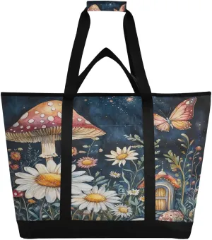 Daisy Mushroom Reusable Insulated Lunchbox Cooler Bag, Leakproof Kitchen Grocery Bag Collapsible Portable Cooler Tote Bag for Picnic, Camping, Office, Travel