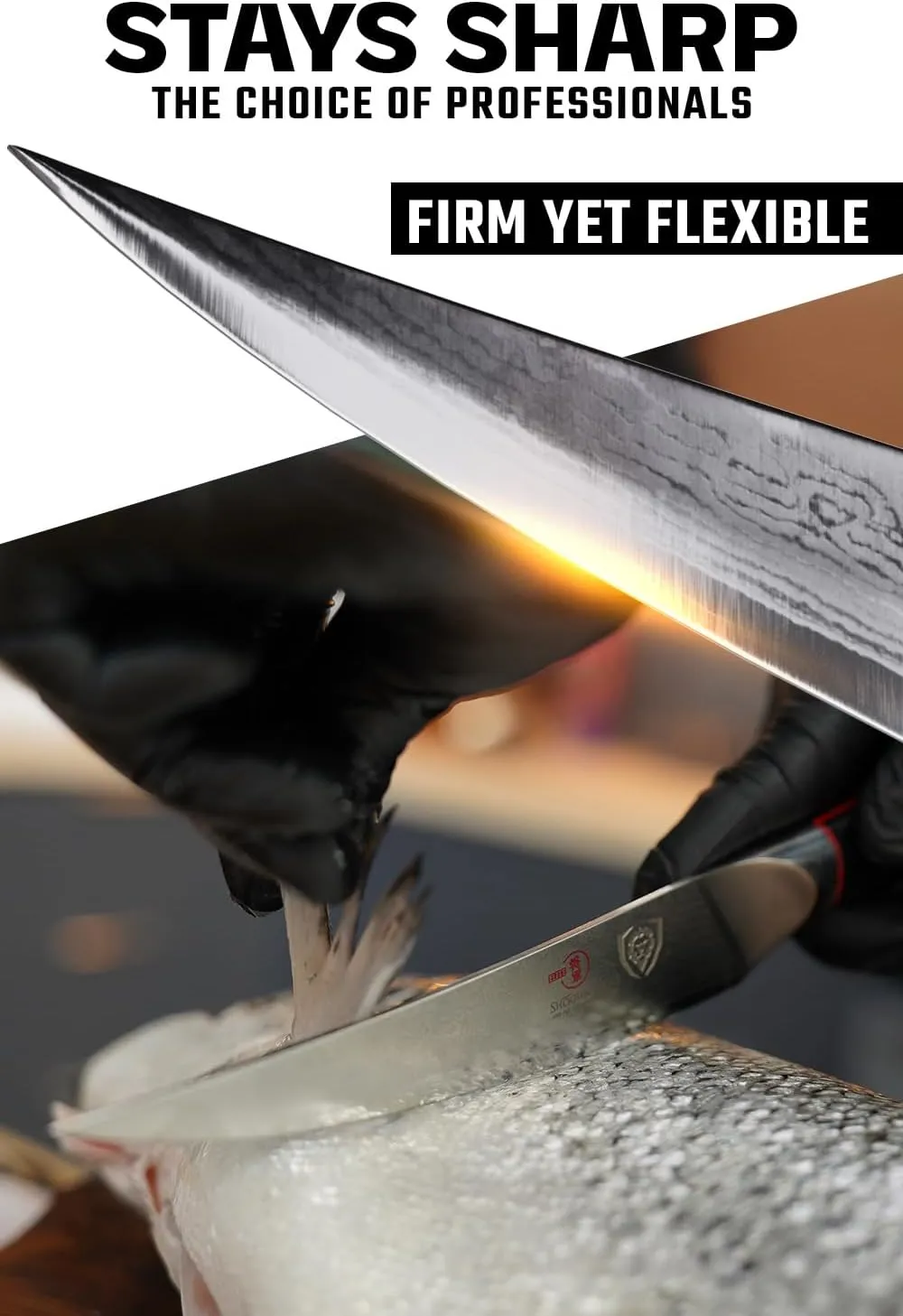 Dalstrong Fillet Knife - 6 inch - Shogun Series ELITE - Damascus - AUS-10V Japanese Super Steel - Boning Knife - Meat Cutting, Carving, Bone, Trimming, Deboning - Black G10 Handle - Sheath Included