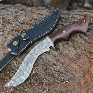 Damascus Steel Kukri Knife - 12" Fixed Blade knife for Gardening, Camping, Survival, and Hunting - Premium Outdoor Gear Razor Sharp Edge - Durable Craftsmanship