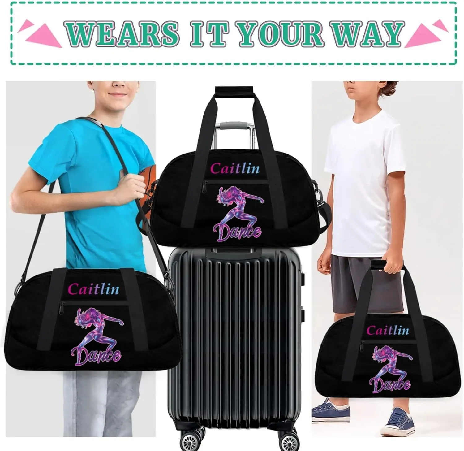 Dance Duffle-Bag for Teens Girls,Custom Hip-Hop-Bag for Dancer,Carry-on Lightweight for Travel-Duffle,Overnight,Workout Neon Dance Pink