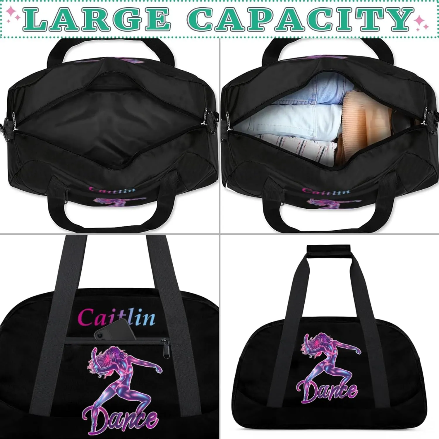 Dance Duffle-Bag for Teens Girls,Custom Hip-Hop-Bag for Dancer,Carry-on Lightweight for Travel-Duffle,Overnight,Workout Neon Dance Pink