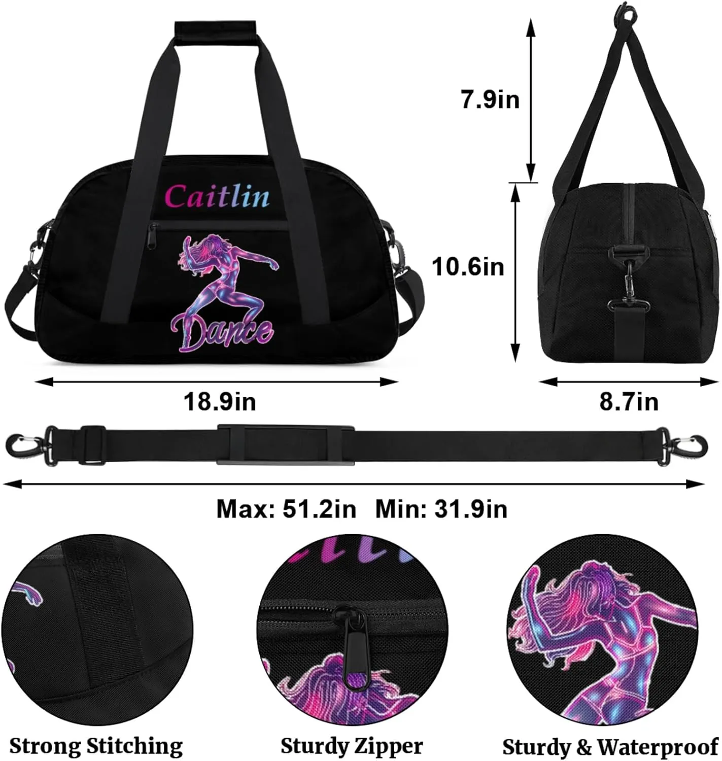 Dance Duffle-Bag for Teens Girls,Custom Hip-Hop-Bag for Dancer,Carry-on Lightweight for Travel-Duffle,Overnight,Workout Neon Dance Pink