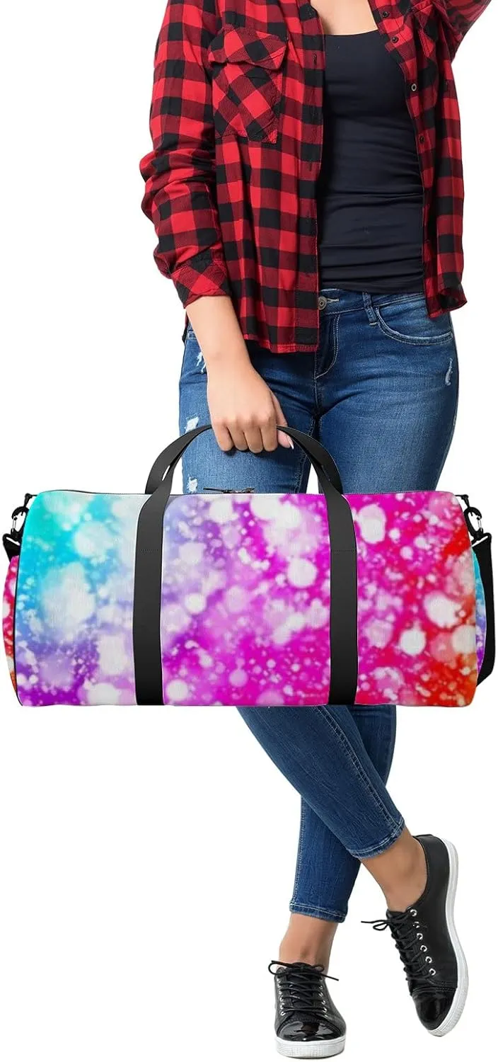 Dark Colorful Sparkle Rays Lights Bokeh Sports Bag Tote Bag Waterproof Gym Bag with Shoulder Strap Zipper 2 Side Pockets for Men and Women, Travel and Storage Shoulder Bag.