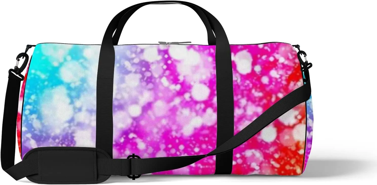 Dark Colorful Sparkle Rays Lights Bokeh Sports Bag Tote Bag Waterproof Gym Bag with Shoulder Strap Zipper 2 Side Pockets for Men and Women, Travel and Storage Shoulder Bag.