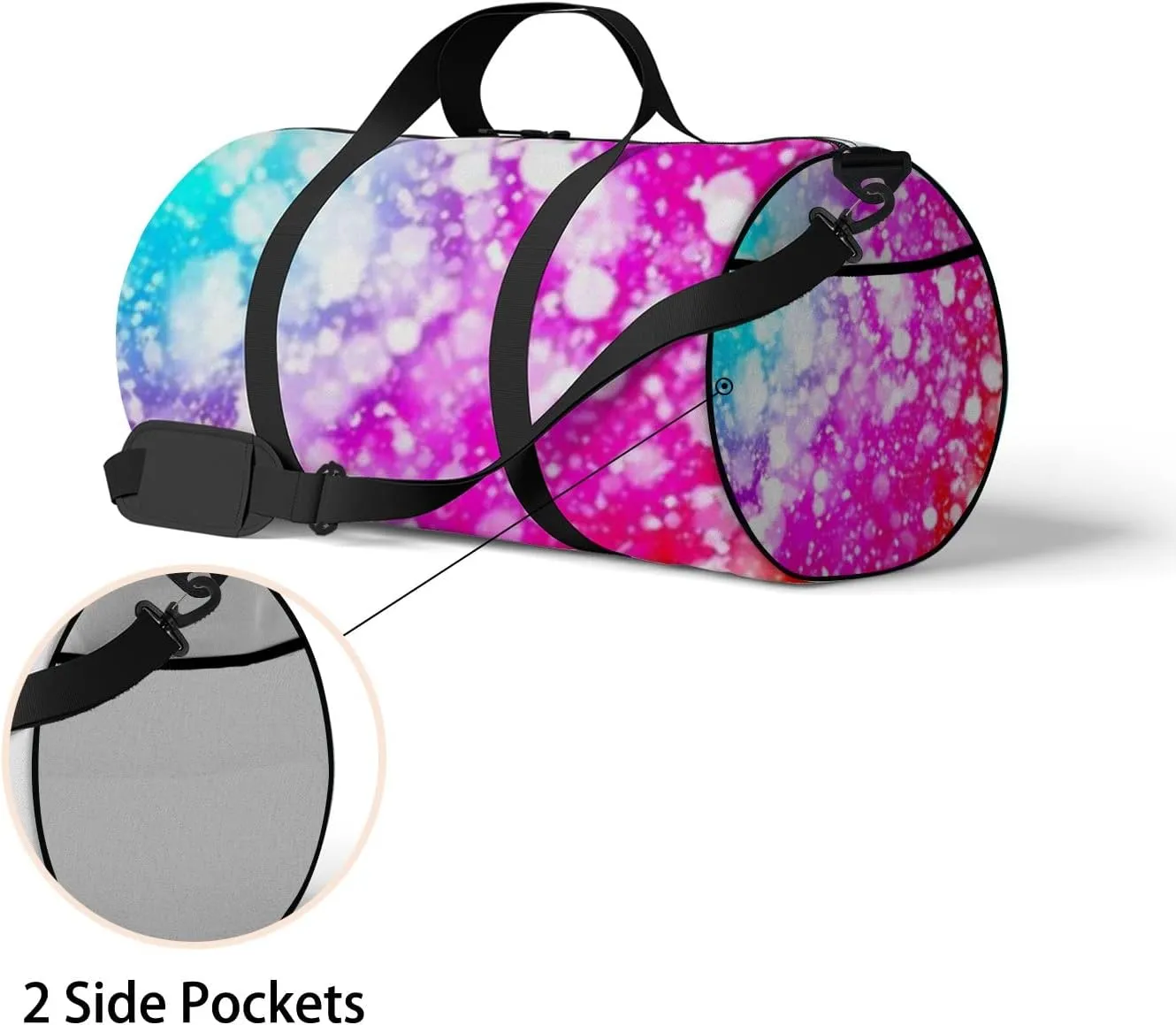 Dark Colorful Sparkle Rays Lights Bokeh Sports Bag Tote Bag Waterproof Gym Bag with Shoulder Strap Zipper 2 Side Pockets for Men and Women, Travel and Storage Shoulder Bag.