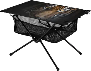 Dark Tiger Face Portable Folding Camping Table, Compact Lightweight Beach Table with Carrying Bag for Outdoor Picnics, BBQs, Camp