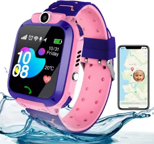 DDD Kids Smart Watch GPS Tracker,2G SIM Card for Calls,7-Day Battery IP67 Waterproof SOS Call - No Game Distraction - Birthday Gift for Girls (Pink)