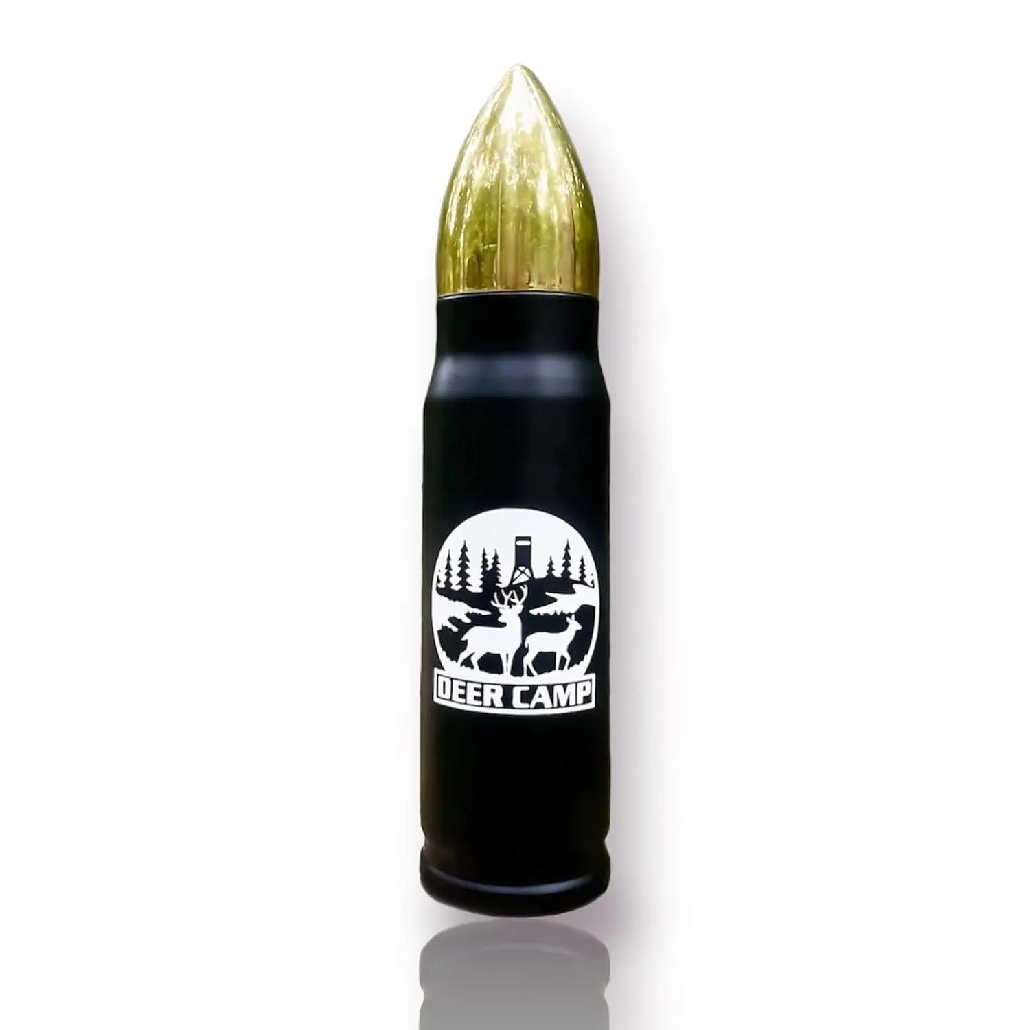 Deer Camp Customizable Bullet Tumbler, Hunting Gift For Dad, For Him, Hunting Accessories, Vacuum Insulated Cup, Travel Mug, Whiskey Flask, (Black)