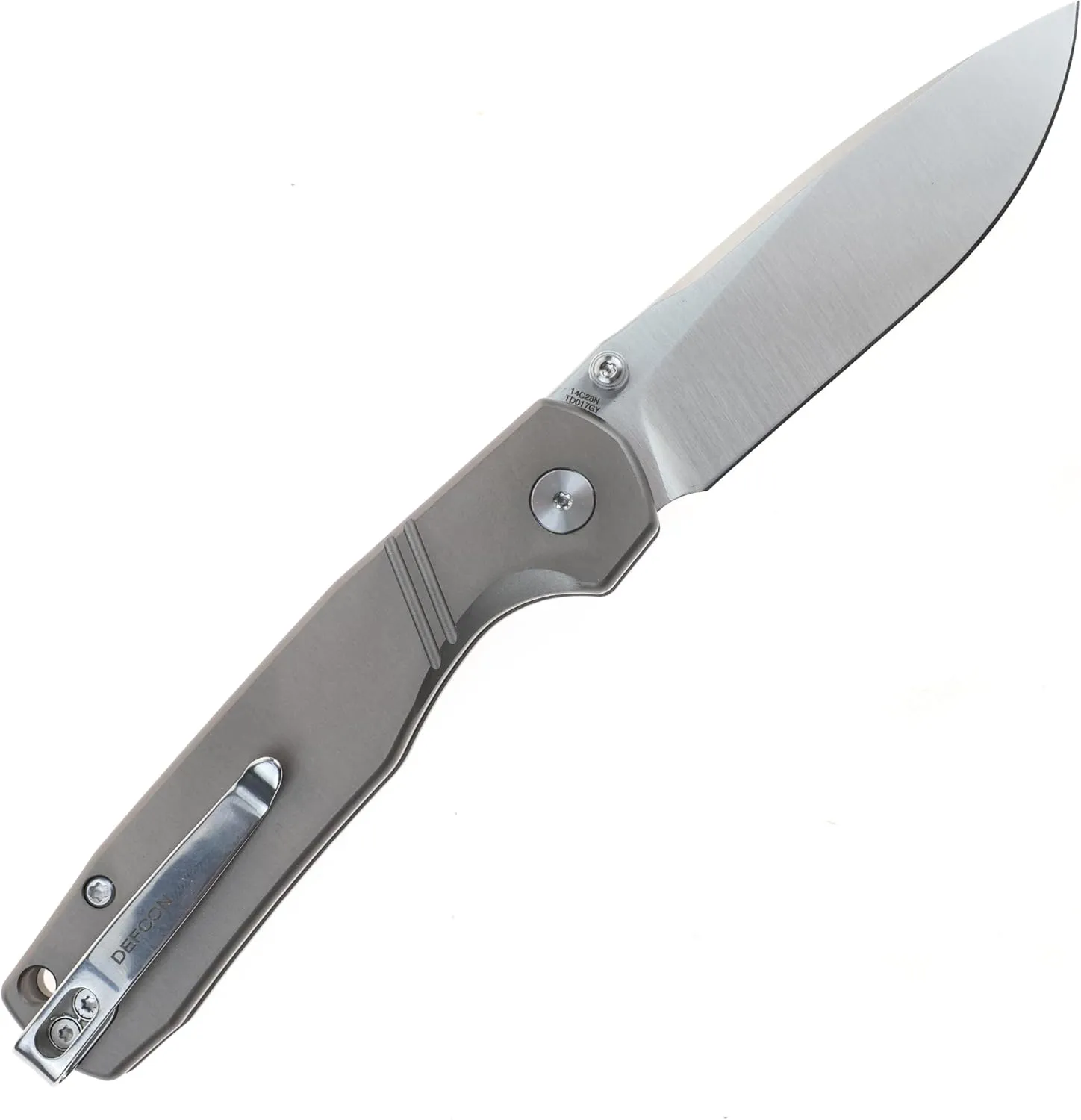 DEFCON Pocket Folding Knife- Button Lock with Thumb Stud Opener, 3" 14C28N Blade, Aluminum Handle, Utility Knife for Men Women Gift (Grey)